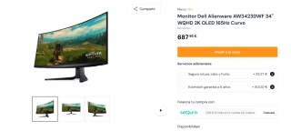 Monitor Dell Alienware AW3423DWF 34" WQHD 2K OLED 165Hz Curvo por 687,95€