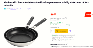 KitchenAid Classic Stainless Steel koekenpannenset 2-delig ø24+28cm voor €38,65 bij Bol.com