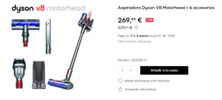 Aspiradora Dyson V8 Motorhead + 4 accesorios por 269.99€
