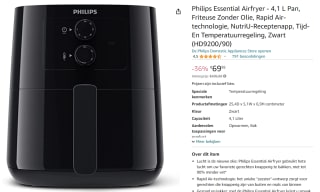 Philips Airfryer Essential HD9200/90 - Hetelucht friteuse voor €69,95 bij Amazon