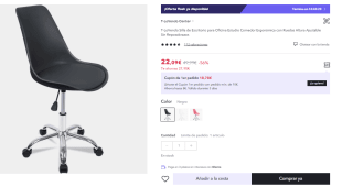 Silla de Escritorio para Oficina Sin Reposabrazos Ergonómica con Ruedas y Altura Ajustable por 22.09€ (Cuenta Nueva 13.25€)