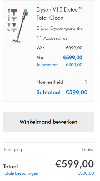Dyson V15 Detect Total Clean voor €599 bij Dyson