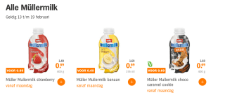 Alle Müllermilk voor €0,69 bij de AH