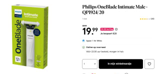 Philips OneBlade Intimate QP1924/20 Scheerapparaat en Trimmer Unisex voor €19,99 bij Etos