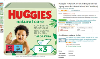 Pack x2 Huggies Natural Care Toallitas para Bebé - 6 x 56 unidades por 6.48€