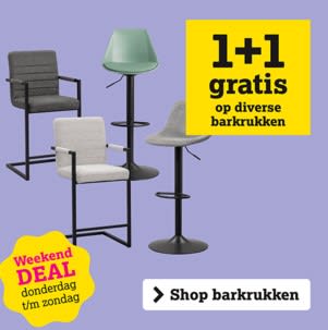 1+1 gratis op diverse barkrukken bij Leen Bakker