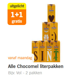 Alle literpakken Chocomel en Fristi 1+1 gratis bij de AH