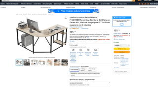 Escritorio de Ordenador 138x138x75cm con 2 estantes por solo 135,71€