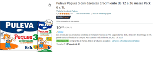 2 Pack de 6 x 1L de Puleva Peques 3 con Cereales Crecimiento de 12 a 36 meses por 15.95€