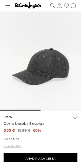 Sfera gorra baseball para hombre por 6,35€.