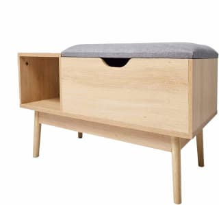 Banco Zapatero de Bambú 90 x 34 x H 45CM con Asiento Acolchado y Estante para Zapatos por 33.88€