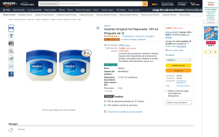 Gel reparador Vaseline Original 100 ml paquete 2 unidades por 3€