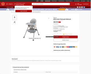 Silla comer Viena gris Kidscool por solo $58.990