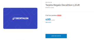 Tarjeta Regalo Decathlon de 5€ por solo 495 puntos