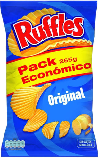 Ruffles Original Patatas Fritas onduladas con sal 265gr.por 1,86€.