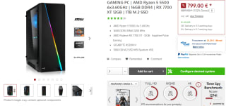 Gaming PC (Ryzen 5500, RX 7700XT, 16GB RAM, 1TB SSD) voor €799 bij MemoryPC