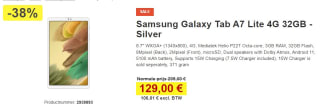 Samsung Galaxy Tab A7 Lite LTE Zilver voor €129 bij Proshop