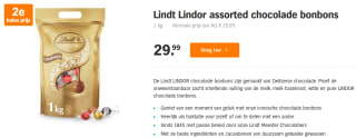 2e aan halve prijs op Lindt Lindor 1kg chocolade bij AH