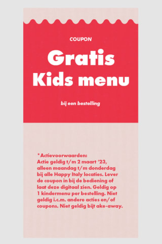 Gratis Happy Kids Menu bij bestelling van hoofdgerecht