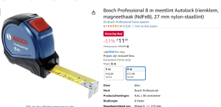 Bosch Accessoires - Rolbandmaat 8 m voor €11,99 met Amazon Prime