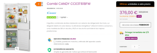 Frigorifico Combi CANDY CCE3T618FW por 366€