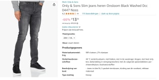Only & Sons Loom Life Black Washed - Jeans voor €13,59 bij Amazon