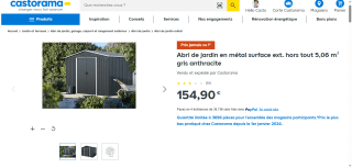 Abri de jardin en métal surface ext. hors tout 5,06 m² gris anthracite à 154,90 €