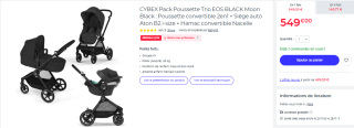 CYBEX Pack Poussette Trio EOS BLACK Moon Black à 549€