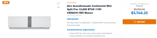 Aire Acondicionado Continental Mini Split $3,746 | Chedraui
