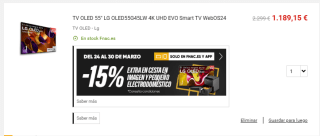 TV OLED 55" LG OLED55G45LW 4K UHD EVO Smart TV WebOS24 + 200€ reembolso por 1.189,15€