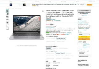 Portátil Lenovo IdeaPad 1 Gen 7 15.6" FHD AMD Ryzen 3 7320U 8GB RAM 256GB SSD AMD Radeon 610M Graphics S/SO por solo 299€