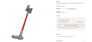 Aspirador de escoba recargable Dyson v8 extra por 299€