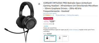 Corsair Virtuoso Pro open back gaming headset voor €109,99 bij Amazon