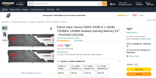 Kit RAM 32GB Patriot Viper Venom por 99€