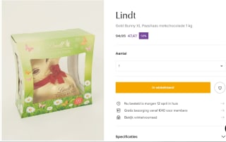Lindt Gold Bunny XL Paashaas melkchocolade 1 kg voor €47,47 bij de Bijenkrof