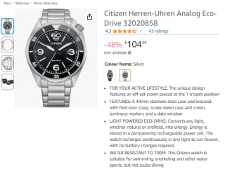 Score Citizen Herren-Uhren analog eco-drive watch at Amazon EU for £104.69