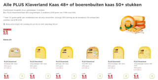 Alle PLUS Klaverland Kaas 48+ of boerenbuiten kaas 50+ stukken 1+1 gratis bij de Plus