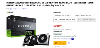 MSI GeForce RTX 5080 16G VENTUS 3X OC PLUS videokaart voor €1.391,04 bij Bol