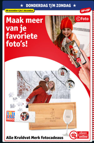 Alle Kruidvat merk fotocadeaus 1+1 gratis en 1+1 gratis op alle foto boeken
