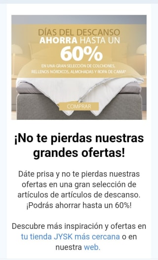 Hasta un -60% en Días del Descanso desde jysk.