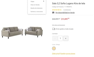 Sala 3,2 Sofia Lugano Kira de Tela a $13,500 en Liverpool