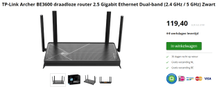 TP-Link Archer BE3600 router voor €119,40 bij Twaiko