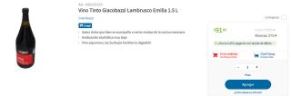 Vino Tinto Giacobazzi Lambrusco Emilia 1.5L por $89 en Sam's Club