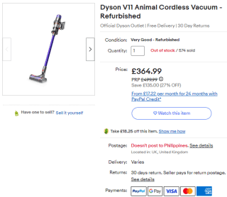 Achieve Dyson V11 animal cordless vacuum from eBay for £218.99