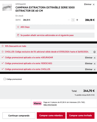 Campana AEG Extractora Extraíble Serie 5000 Clase A 60cm DPE5660M por 244,70€