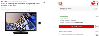 TV LED 24" - Samsung UE24N4305AEXXC, HD, Hyper Real, Smart TV, DVB-T2 (H.265) por 135.2€
