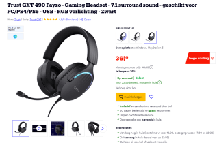 Trust gaming headset GXT 490 Fayzo voor €36,99 en gratis €10 Bol cadeaubon