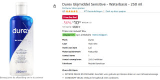 Durex Sensitive Glijmiddel 250 ml voor €10,99 via Amazon prime