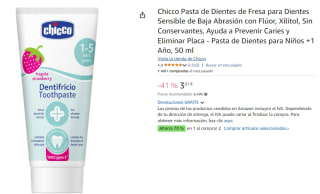 2 Botes de Pasta Chicco de dientes Fresa Sensible baja Abrasión con Flúor Xilitol Sin Conservantes para Niños+1 Año 50ml por 3,75€