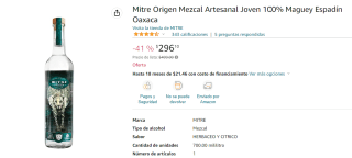 Mezcal Mitre Origen Oaxaca por $296 en Amazon